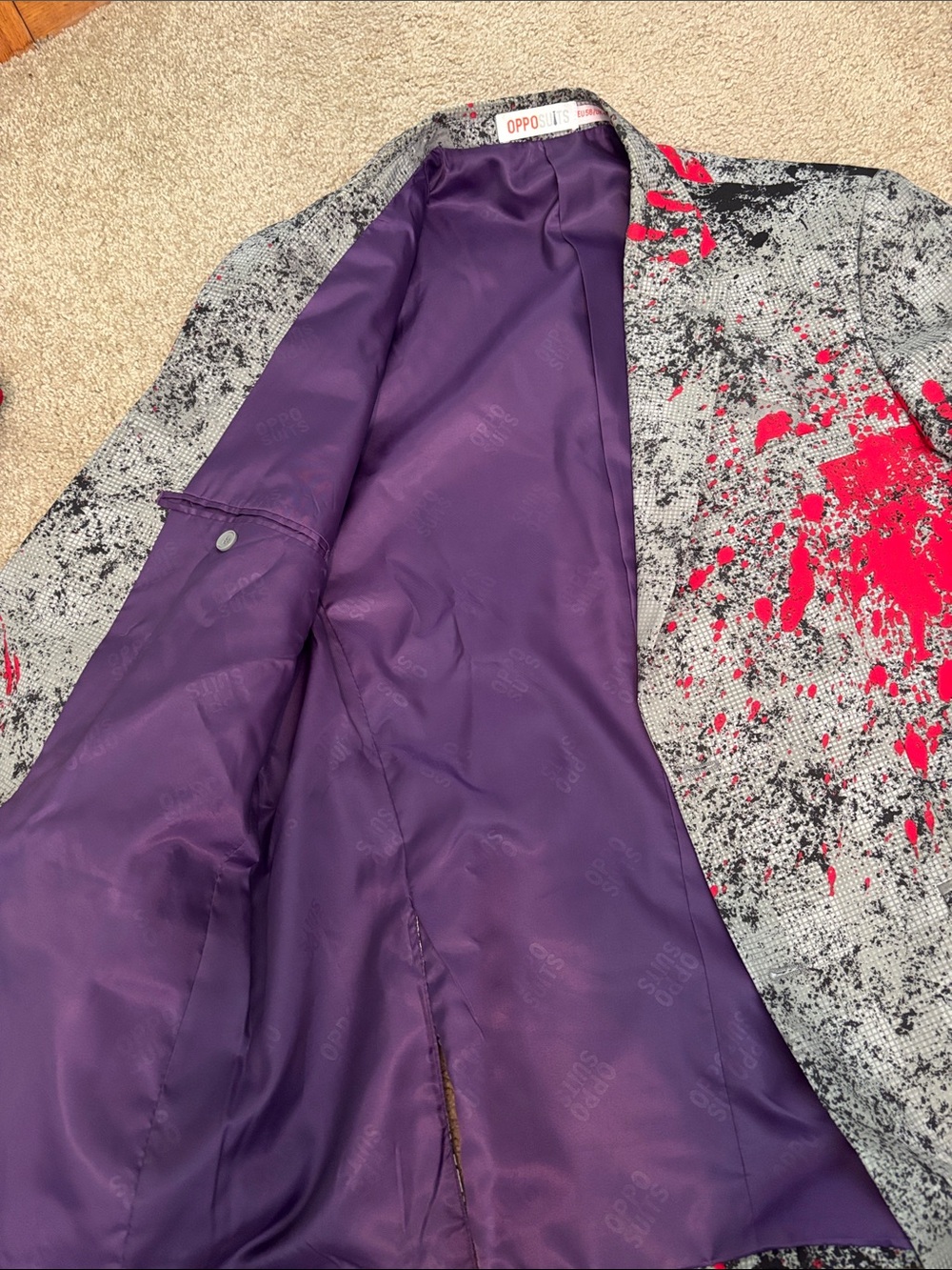 Halloween/ Zombie Gray & Red Splatter Men's Blazer and Pants Suit - Picture 2 of 6